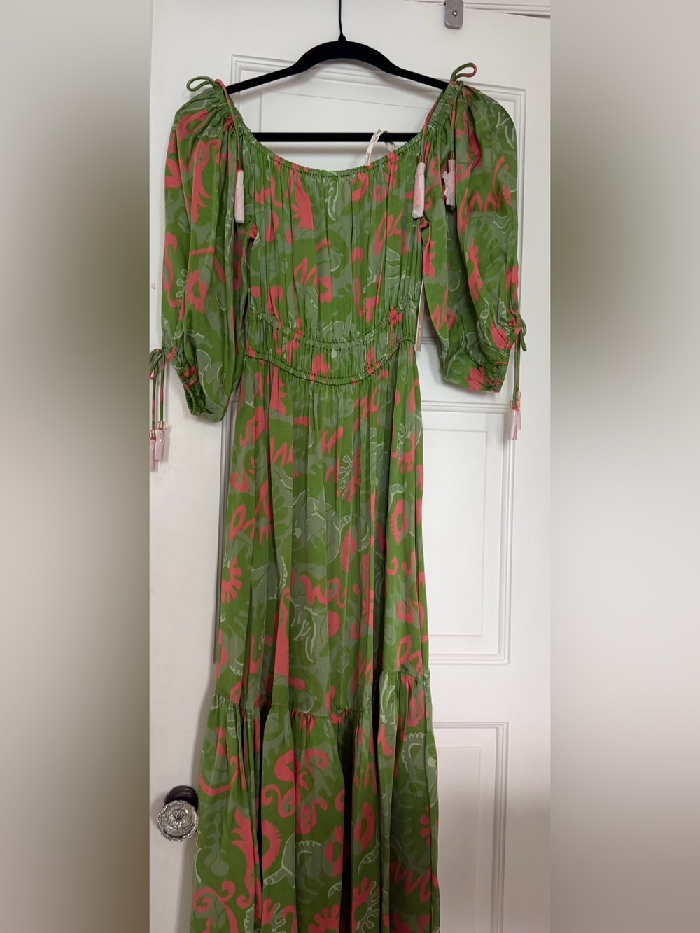 Cleobella Green & Pink Floral Off-Shoulder Maxi Dress